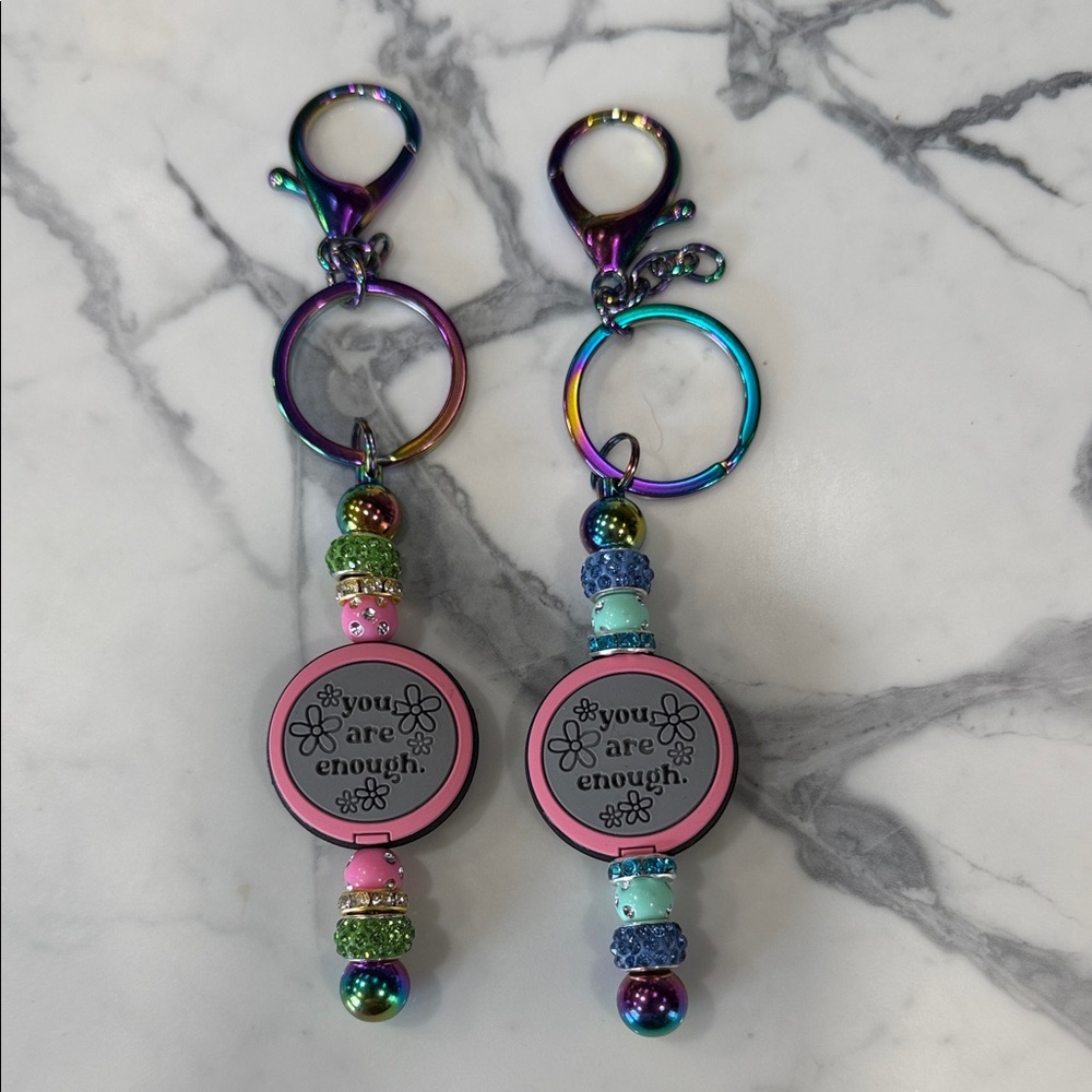 “You Are Enough,” Colorful Beaded Keychain with Inspirational Message.